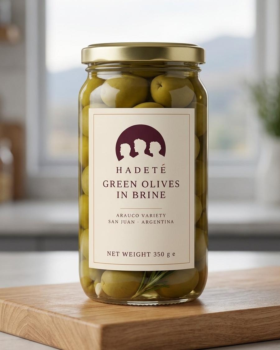 Jar of Hadeté green olives in brine